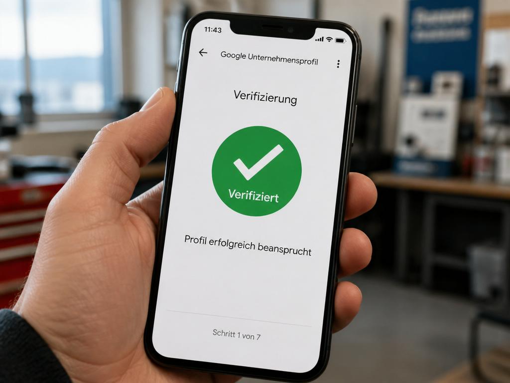 Grüner Verifiziert-Badge auf Google Business Profil-App nach erfolgreicher Profilbeanspruchung