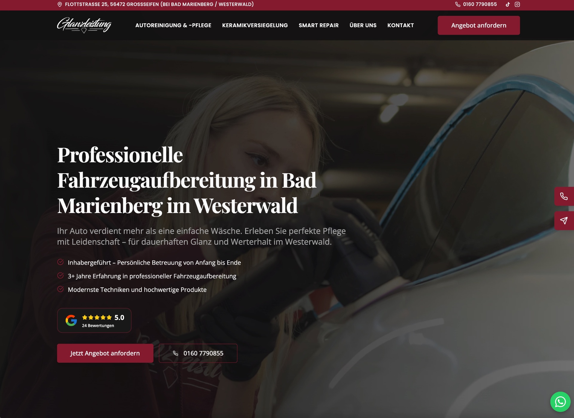 Website Glanzleistung Westerwald